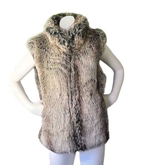 Blassport Reversible Womens Faux Fur Vest Zip Closure Tan Black Brown Size Small - Picture 1 of 10